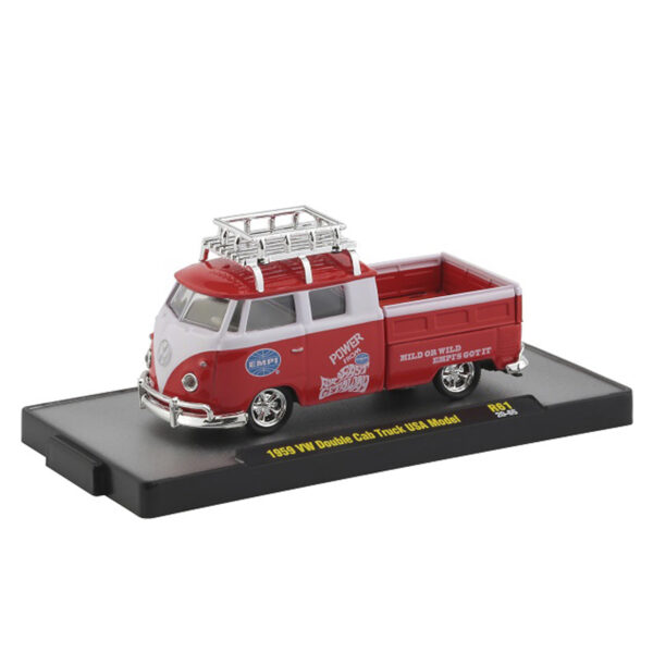 1959 VW Double Cab Truck USA Model - Red with Bright White Middle Auto-Thentics